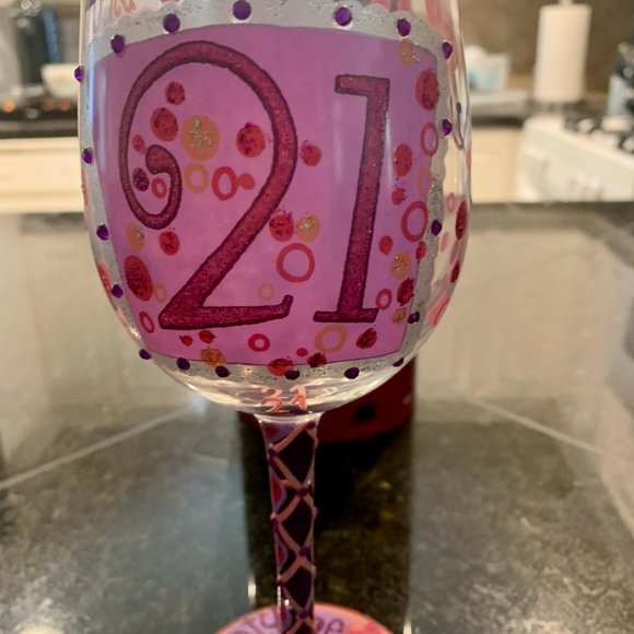 21ST BIRTHDAY HAND-PAINTED WINE GLASS, 15 OZ. - Picture 2 of 10